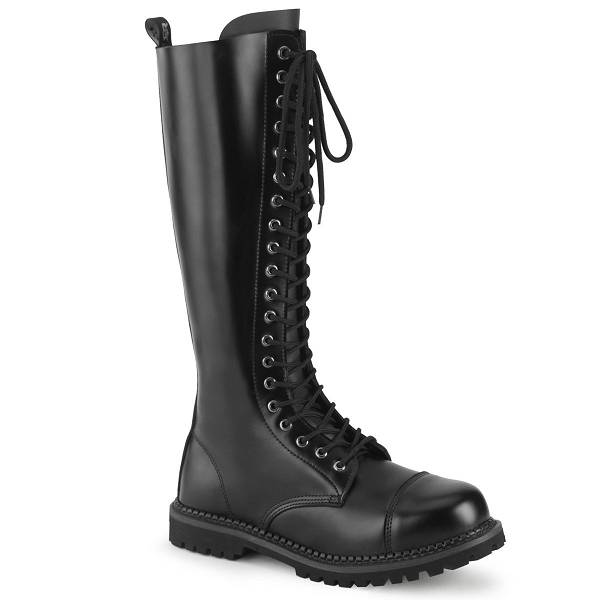Demonia Men's Riot-20 Knee High Boots - Black Leather D7628-45US Clearance
